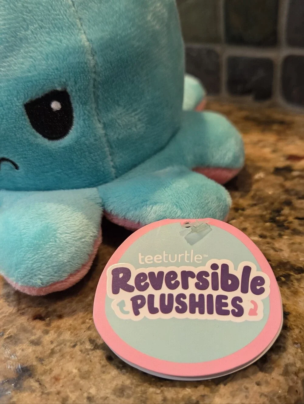 TeeTurtle Reversible Octopus Plush 8” Happy Mad Mood Soft Blue Pink NWT